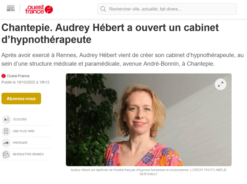 Utilisation des photographies issues de la séance portrait professionnel avec Audrey Hébert, dans la presse régionale (Ouest France)