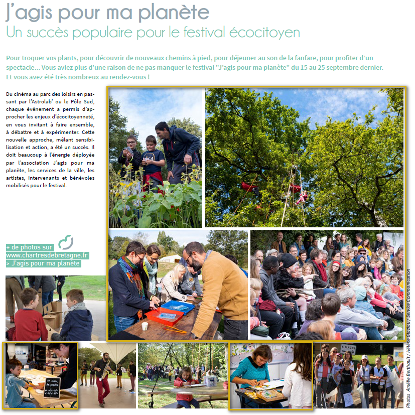 Utilisation des photographies issues du reportage évènementiel lors du Festival J'agis pour ma planète, dans le magazine municipal de Chartres de Bretagne