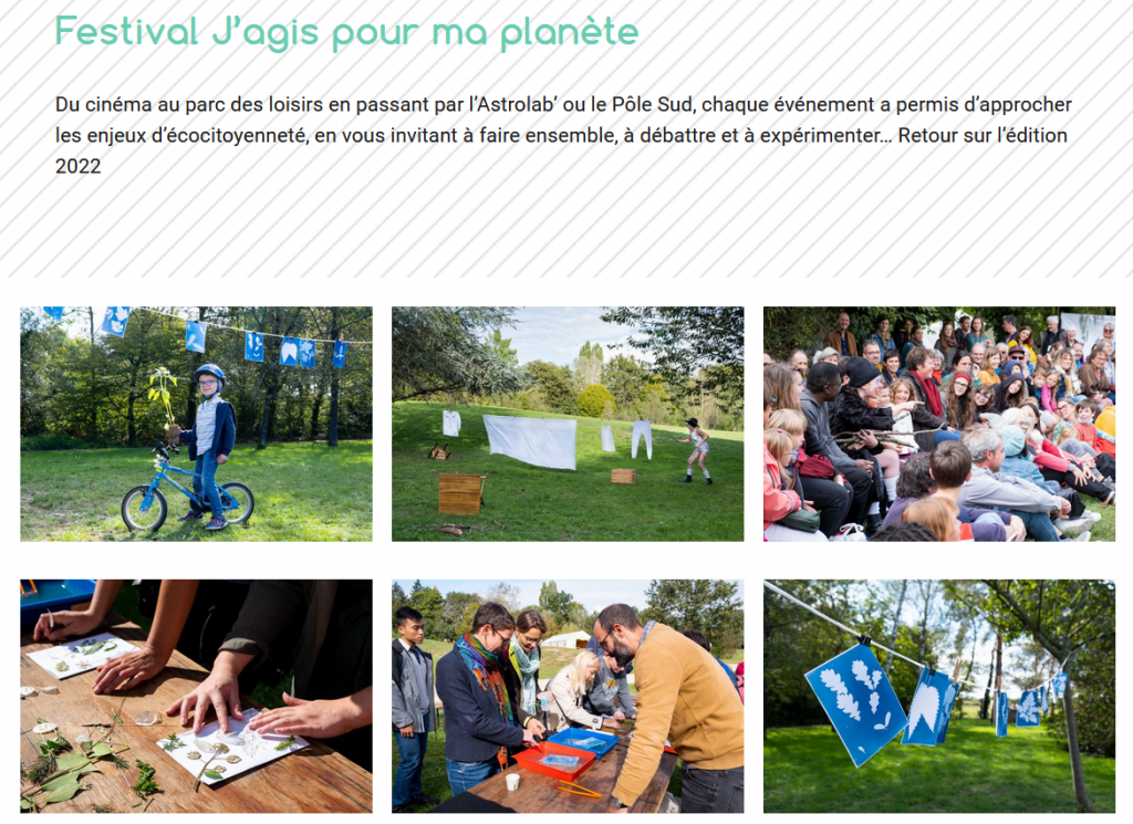 Utilisation des photographies issues du reportage évènementiel lors du Festival J'agis pour ma planète, sur le site de la ville de Chartres-de-Bretagne